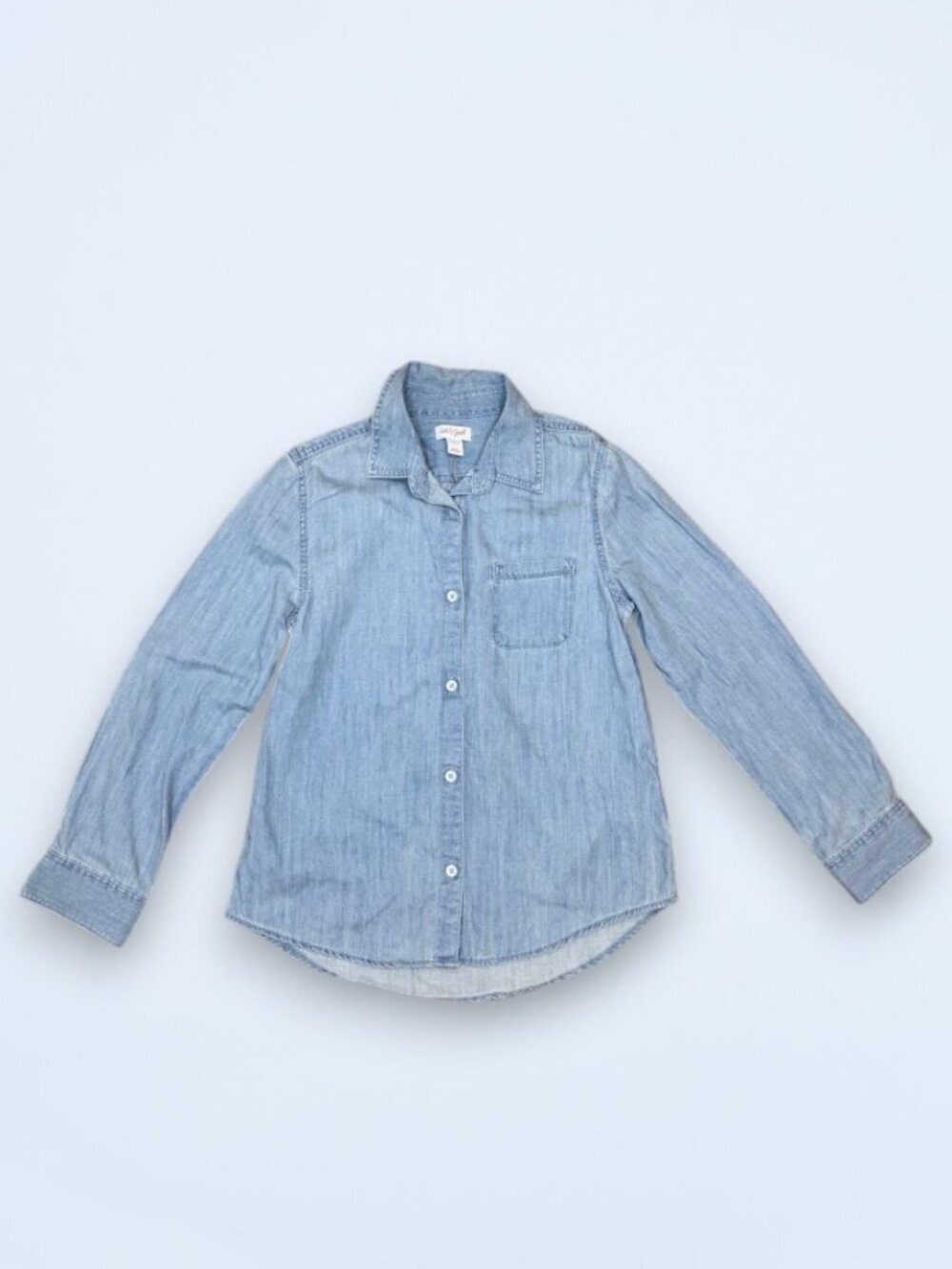Light Wash Chambray Button Up Shirt Kids Large 10 12 Long Sleeve